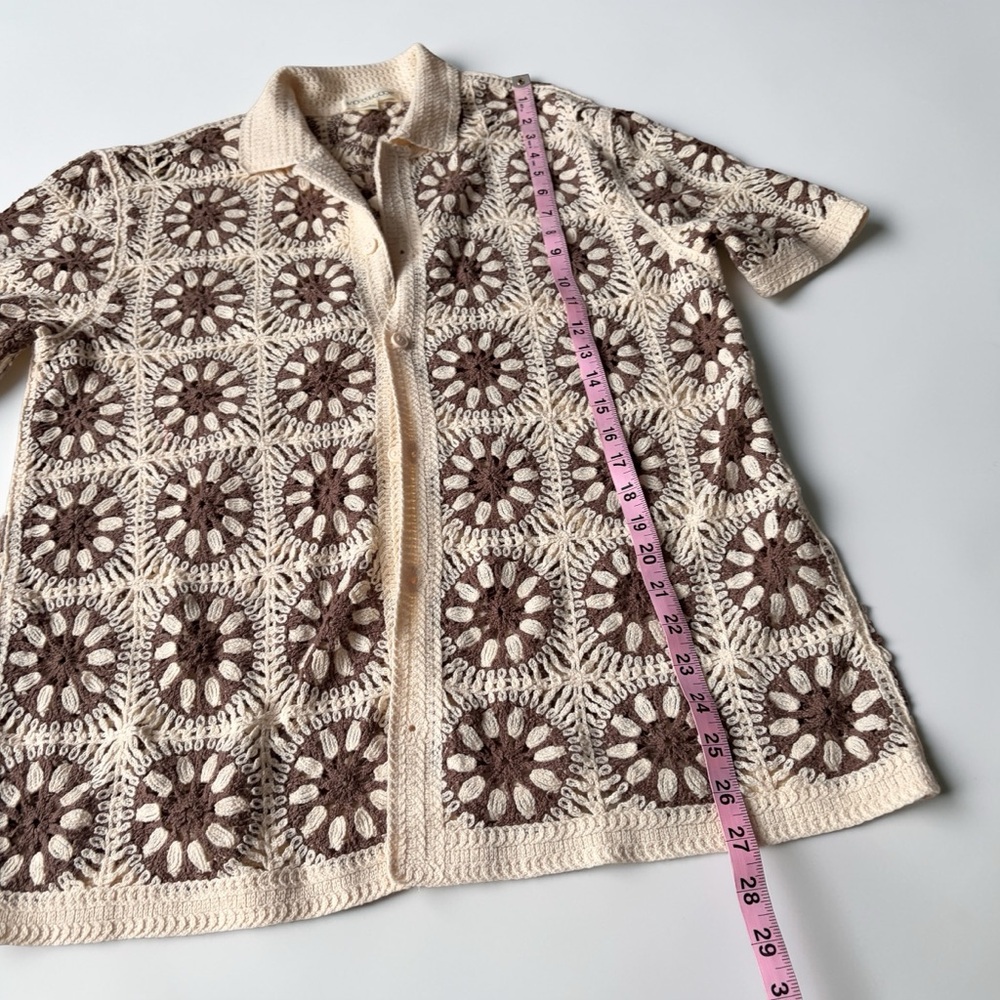 Morse Code Crochet Top Vintage Inspired Granny Square Boho Festival Shirt M - Picture 8 of 8